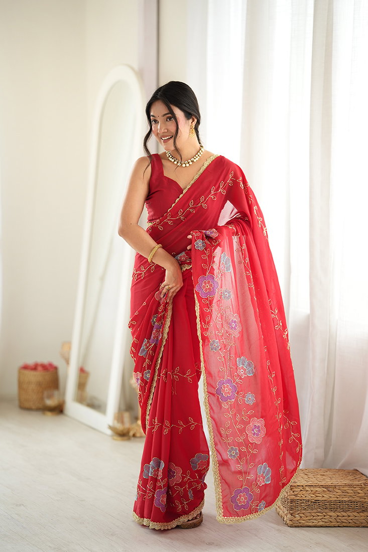 Amrah Wholesale Jf 3833 Star Georgette Beads Embroidered Saree