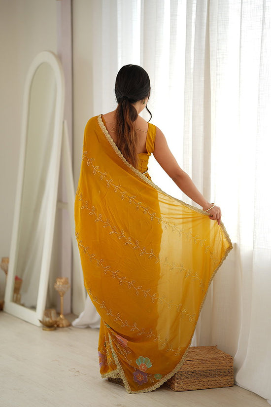 Amrah Wholesale Jf 3833 Star Georgette Beads Embroidered Saree