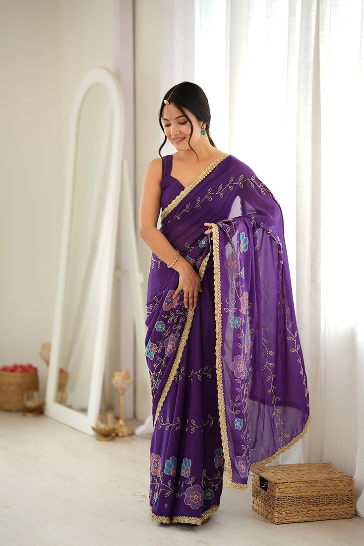 Amrah Wholesale Jf 3833 Star Georgette Beads Embroidered Saree