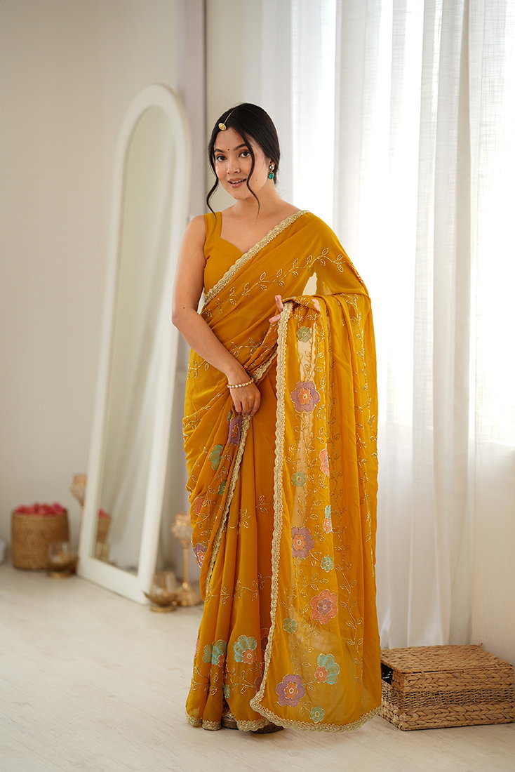 Amrah Wholesale Jf 3833 Star Georgette Beads Embroidered Saree