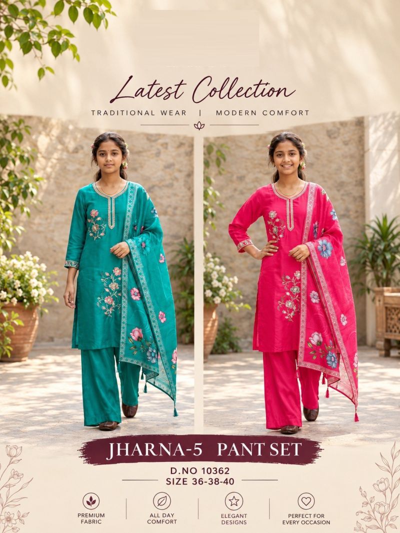 Amrah Wholesale Jharna 10362 Roman Glass Kurti Pant Dupatta Set