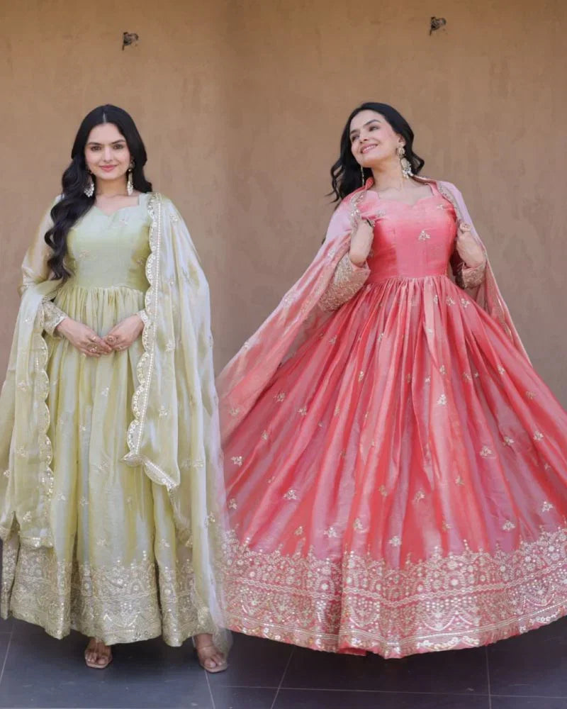 Amrah Wholesale Ka 1260 Fendi Silk Embroidered Gown