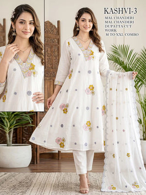 Amrah Wholesale Kaashvi Combo Mul Chanderi Kurti Pant Dupatta Set