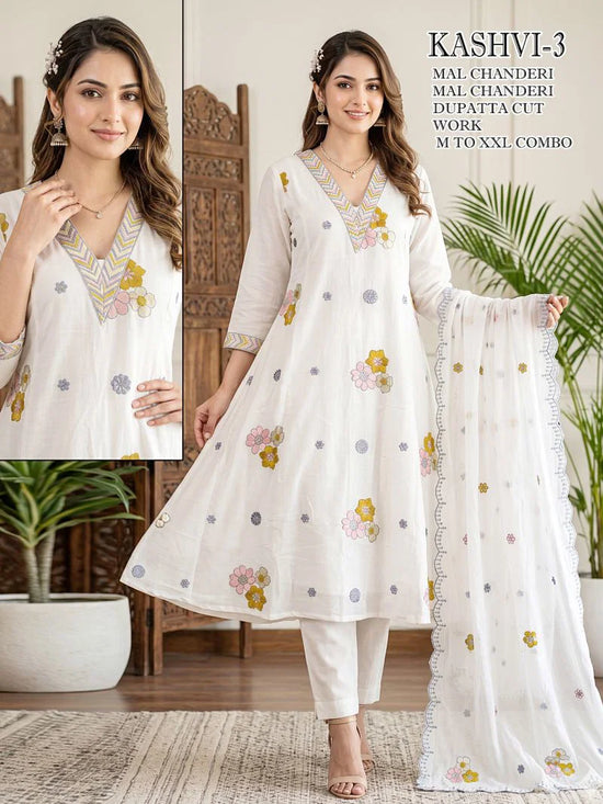 Amrah Wholesale Kaashvi Combo Mul Chanderi Kurti Pant Dupatta Set