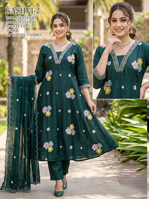 Amrah Wholesale Kaashvi Combo Mul Chanderi Kurti Pant Dupatta Set