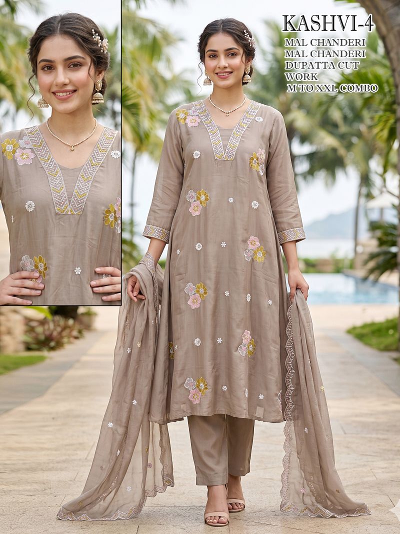 Amrah Wholesale Kaashvi Combo Mul Chanderi Kurti Pant Dupatta Set