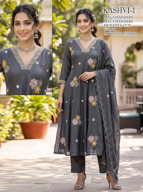 Amrah Wholesale Kaashvi Combo Mul Chanderi Kurti Pant Dupatta Set