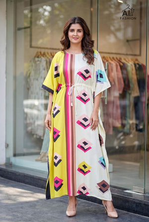 Amrah Wholesale Kaftan Vol 7 Heavy French Crepe Printed Kaftan - Amrah Wholesale