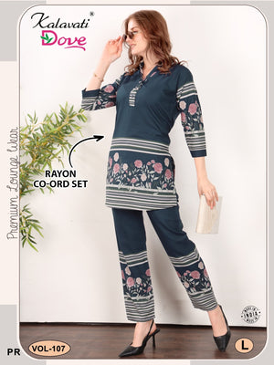 Amrah Wholesale Kalavatis Vol 107 A Rayon Printed Co Ord Set