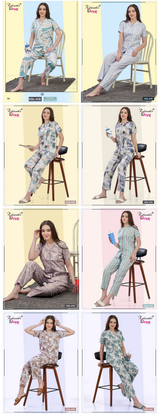 Amrah Wholesale Kalavatis Vol 419 Imported Printed Night Suit