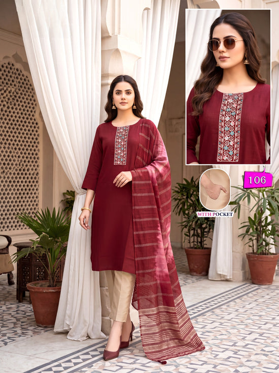 Amrah Wholesale Kalki Vol 1 Vertican Kurti Pant Dupatta Set
