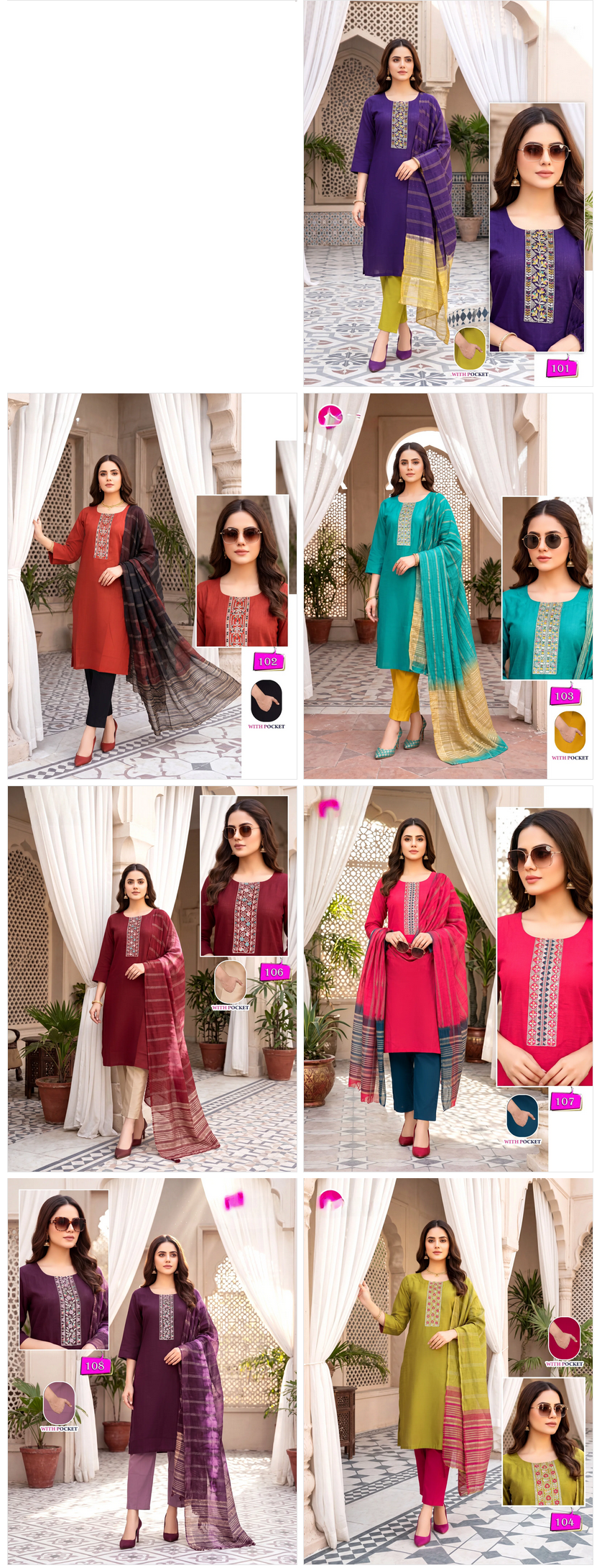Amrah Wholesale Kalki Vol 1 Vertican Kurti Pant Dupatta Set