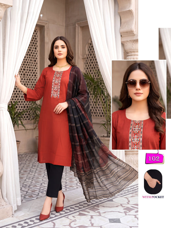 Amrah Wholesale Kalki Vol 1 Vertican Kurti Pant Dupatta Set