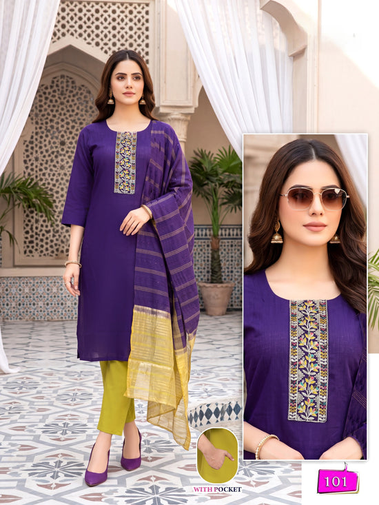 Amrah Wholesale Kalki Vol 1 Vertican Kurti Pant Dupatta Set
