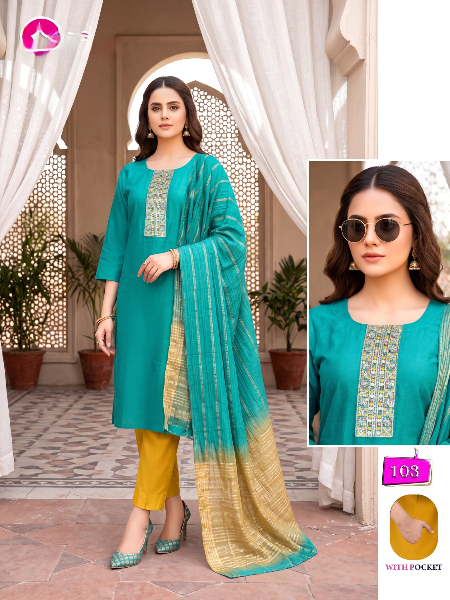 Amrah Wholesale Kalki Vol 1 Vertican Kurti Pant Dupatta Set