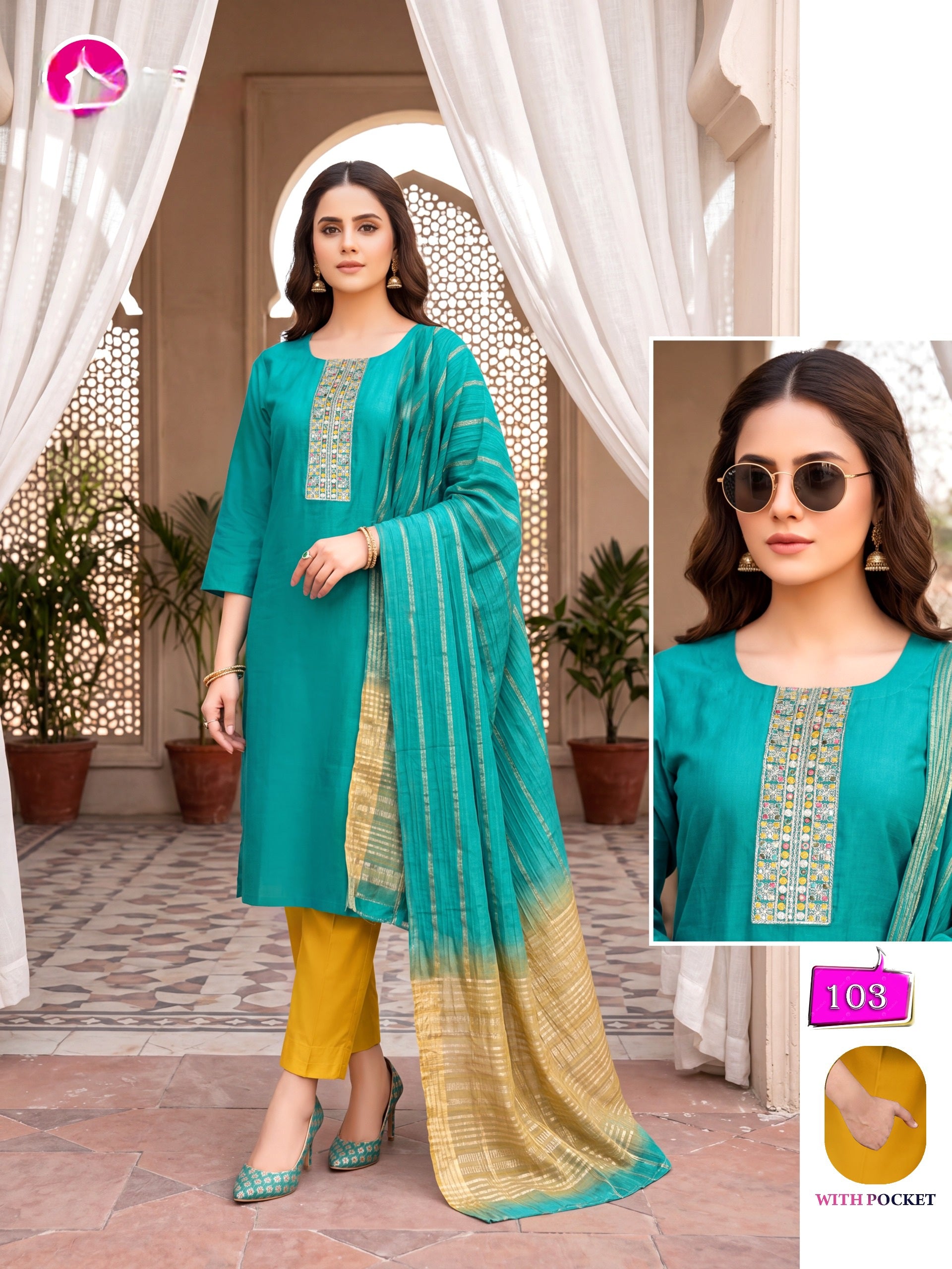 Amrah Wholesale Kalki Vol 1 Vertican Kurti Pant Dupatta Set