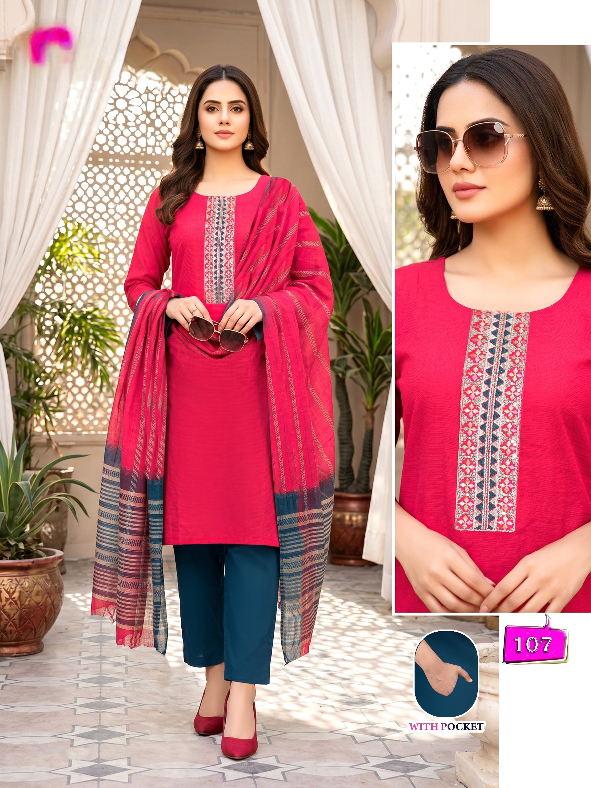 Amrah Wholesale Kalki Vol 1 Vertican Kurti Pant Dupatta Set