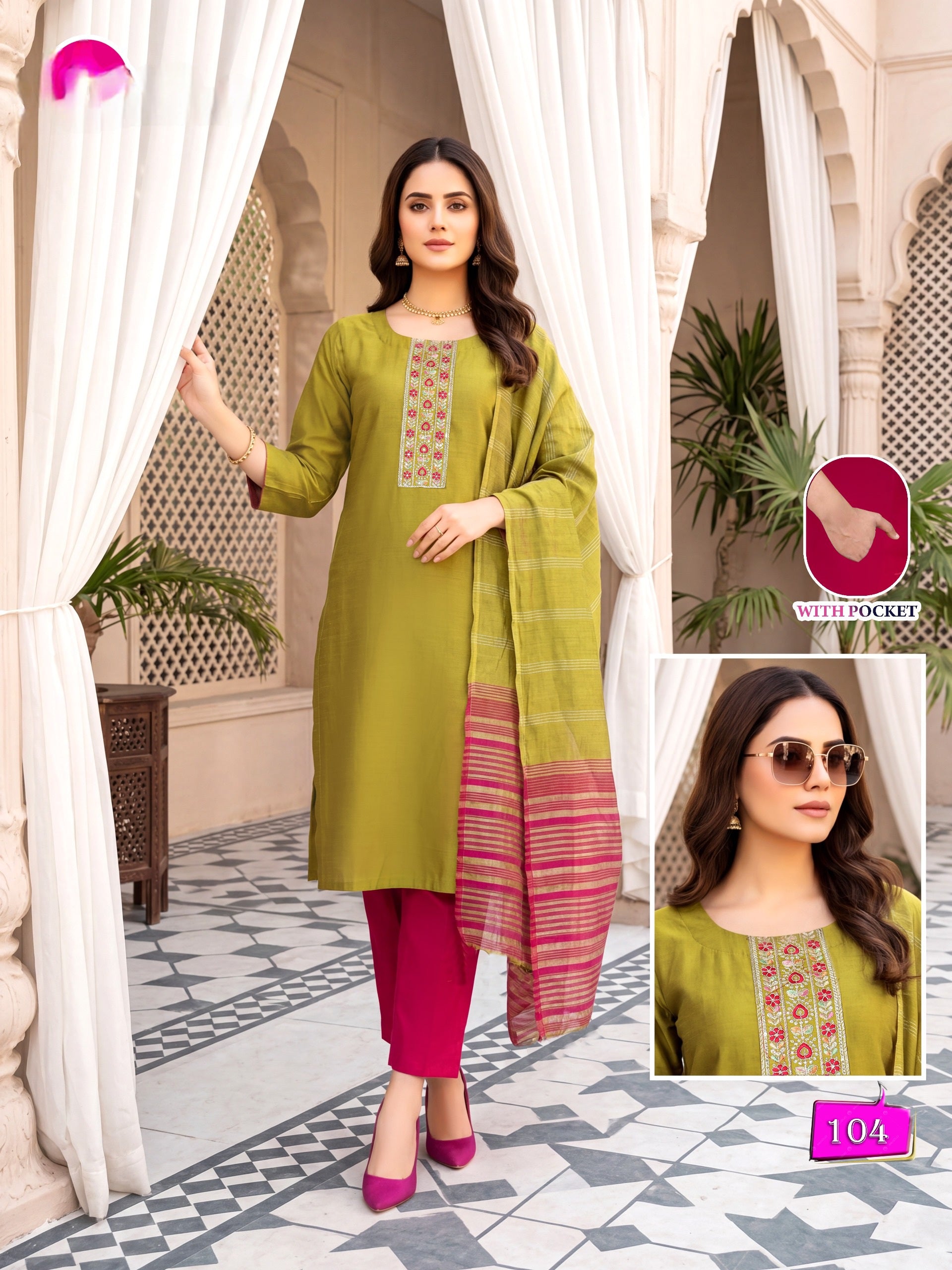 Amrah Wholesale Kalki Vol 1 Vertican Kurti Pant Dupatta Set