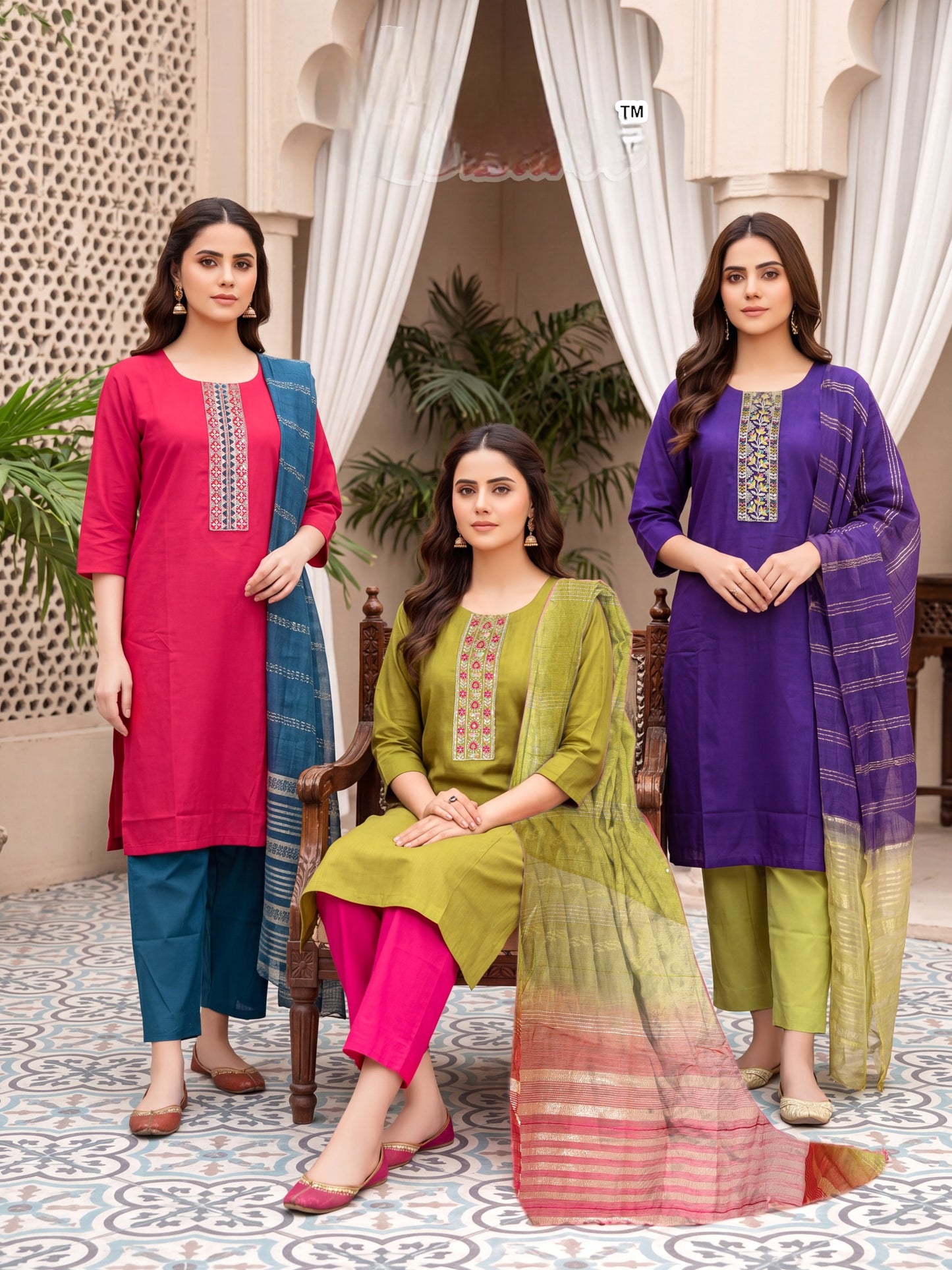 Amrah Wholesale Kalki Vol 1 Vertican Kurti Pant Dupatta Set