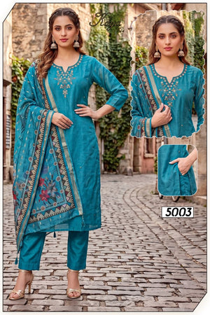 Amrah Wholesale Kaya Vol 5 Roman Simmar Silk Kurti Pant Dupatta Set