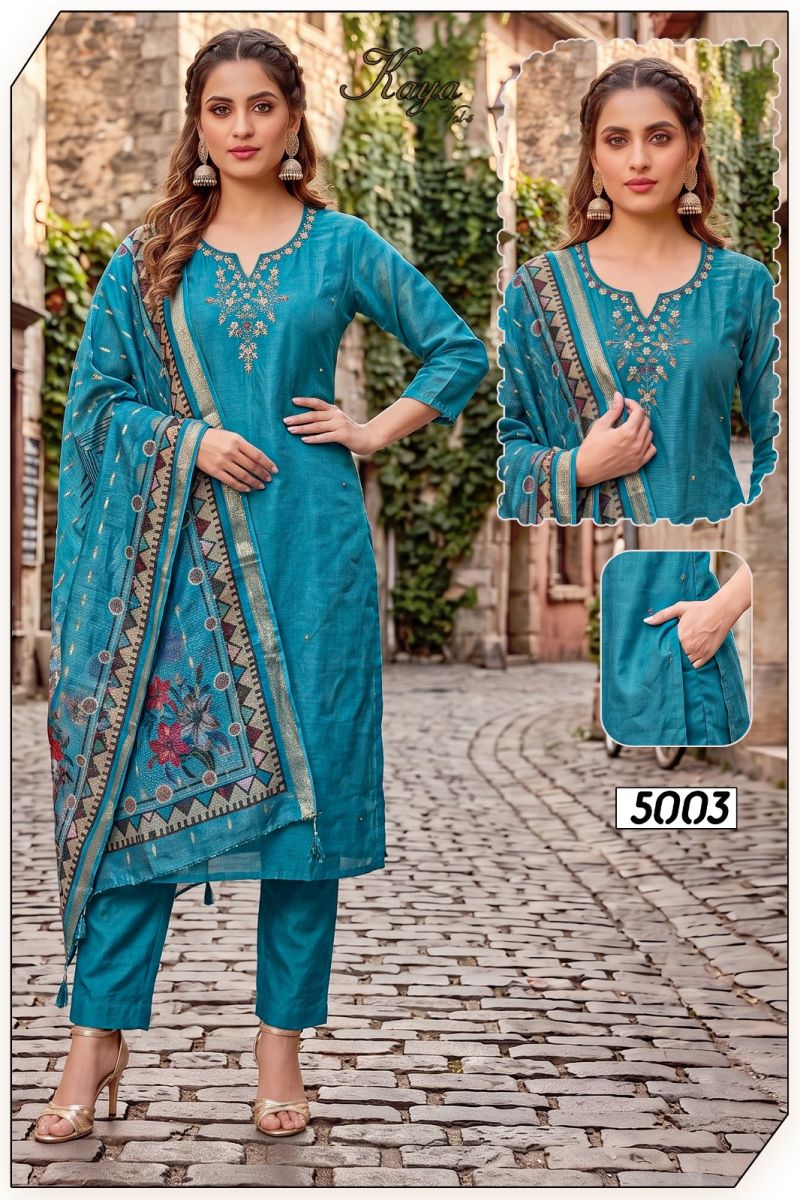 Amrah Wholesale Kaya Vol 5 Roman Simmar Silk Kurti Pant Dupatta Set