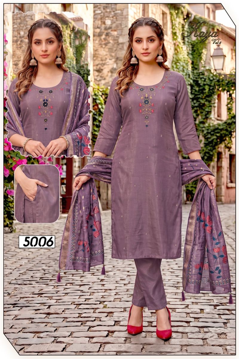 Amrah Wholesale Kaya Vol 5 Roman Simmar Silk Kurti Pant Dupatta Set