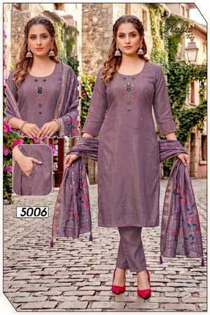 Amrah Wholesale Kaya Vol 5 Roman Simmar Silk Kurti Pant Dupatta Set