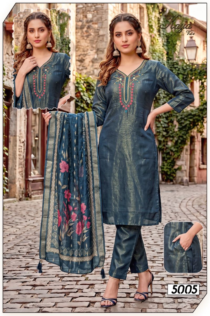 Amrah Wholesale Kaya Vol 5 Roman Simmar Silk Kurti Pant Dupatta Set
