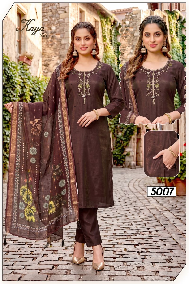 Amrah Wholesale Kaya Vol 5 Roman Simmar Silk Kurti Pant Dupatta Set