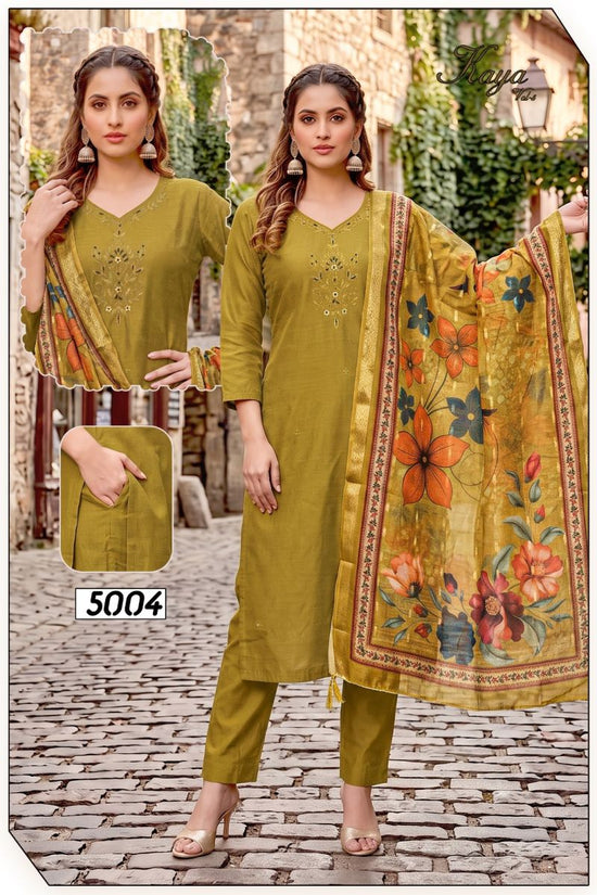 Amrah Wholesale Kaya Vol 5 Roman Simmar Silk Kurti Pant Dupatta Set