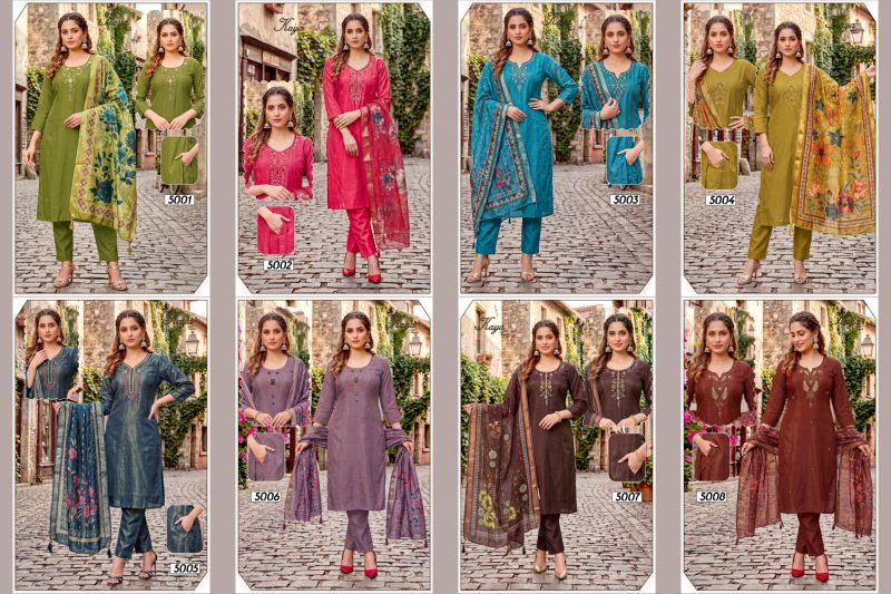 Amrah Wholesale Kaya Vol 5 Roman Simmar Silk Kurti Pant Dupatta Set