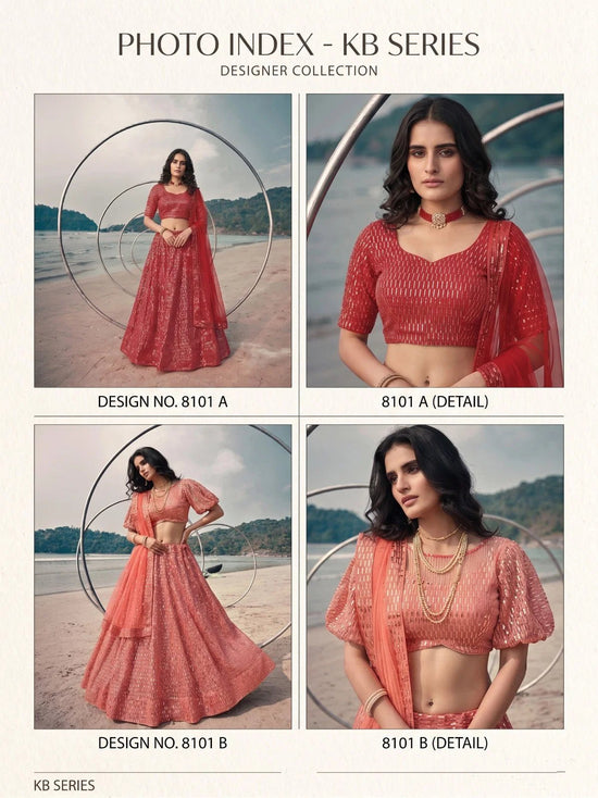 Amrah Wholesale Kb Series 8101 Butterfly Net Sequence Worked Lehenga Choli Collection - Amrah Wholesale