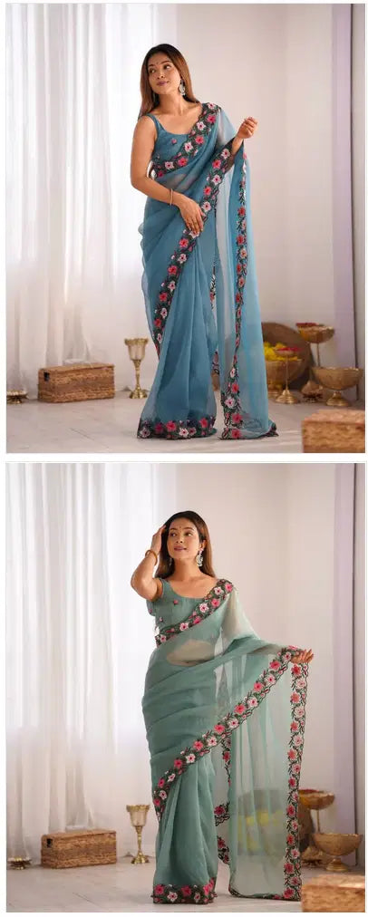 Amrah Wholesale KC 844 Candy Crush Embroidery Thread Work Saree