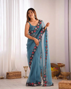 Amrah Wholesale KC 844 Candy Crush Embroidery Thread Work Saree