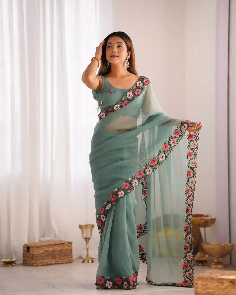 Amrah Wholesale KC 844 Candy Crush Embroidery Thread Work Saree
