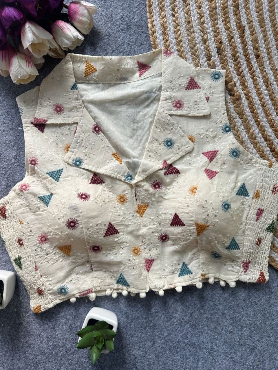 Amrah Wholesale Khadi Collar Khadi Embroidered Designer Blouse - Amrah Wholesale