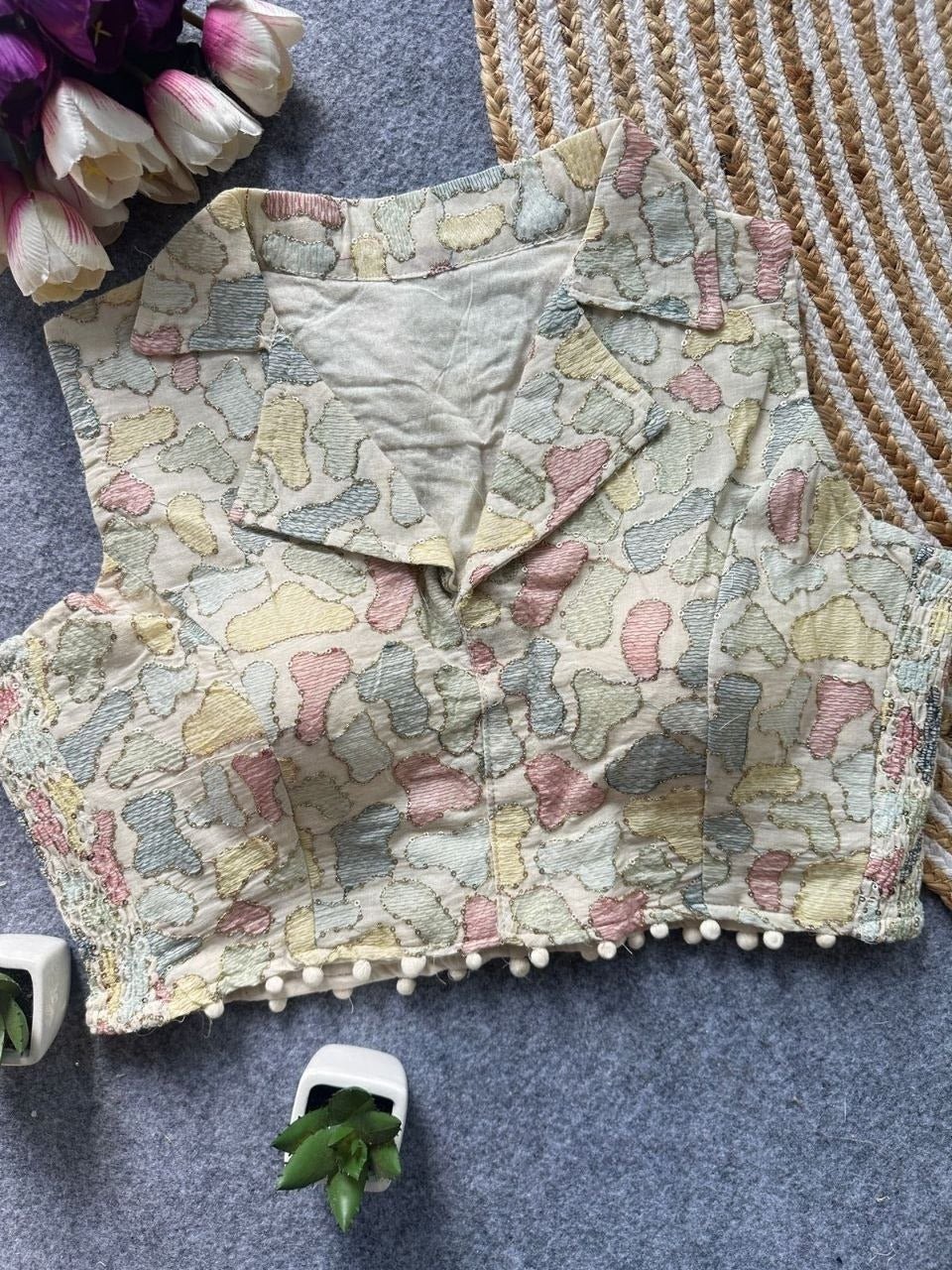 Amrah Wholesale Khadi Collar Khadi Embroidered Designer Blouse - Amrah Wholesale