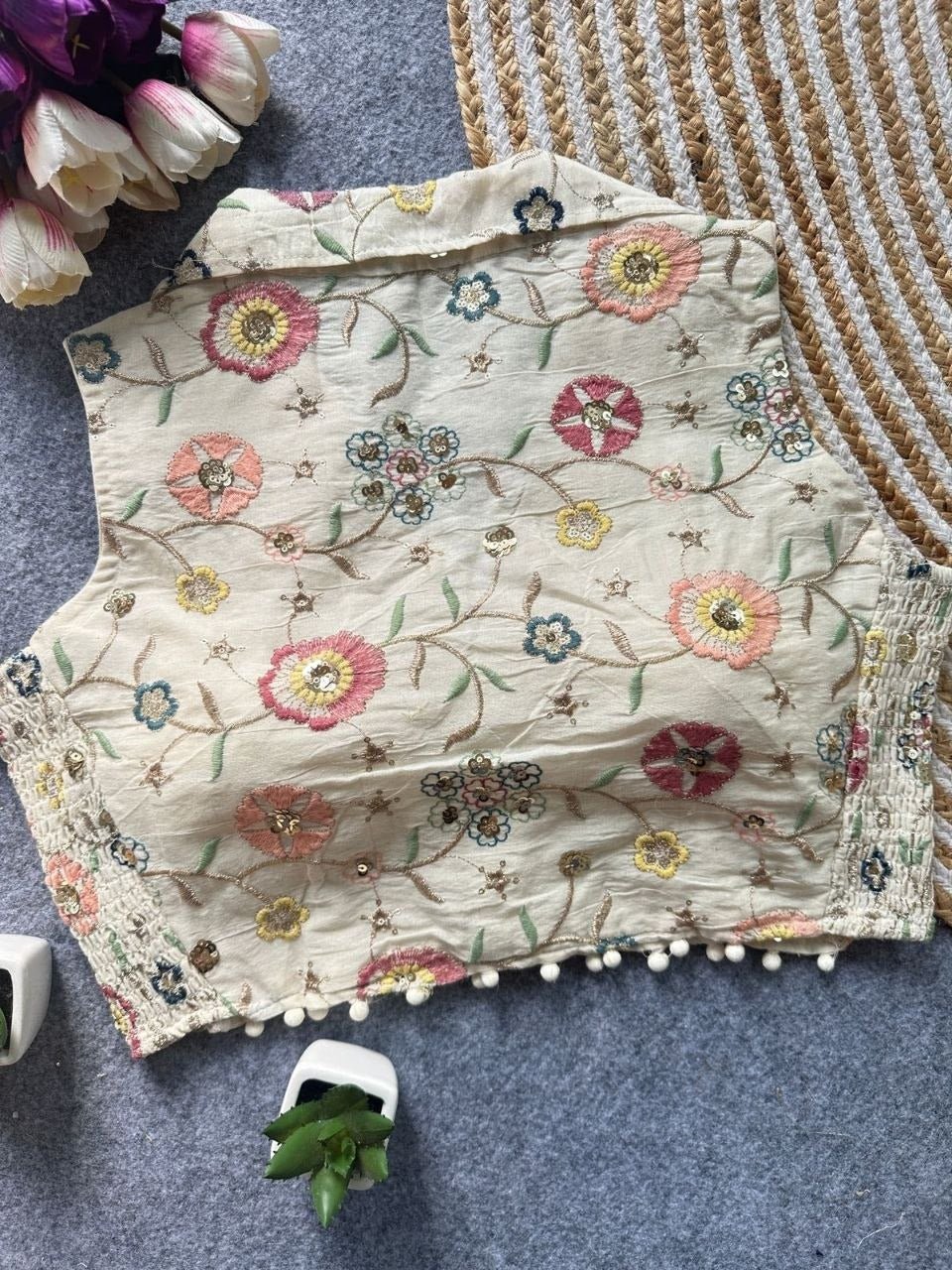 Amrah Wholesale Khadi Collar Khadi Embroidered Designer Blouse - Amrah Wholesale
