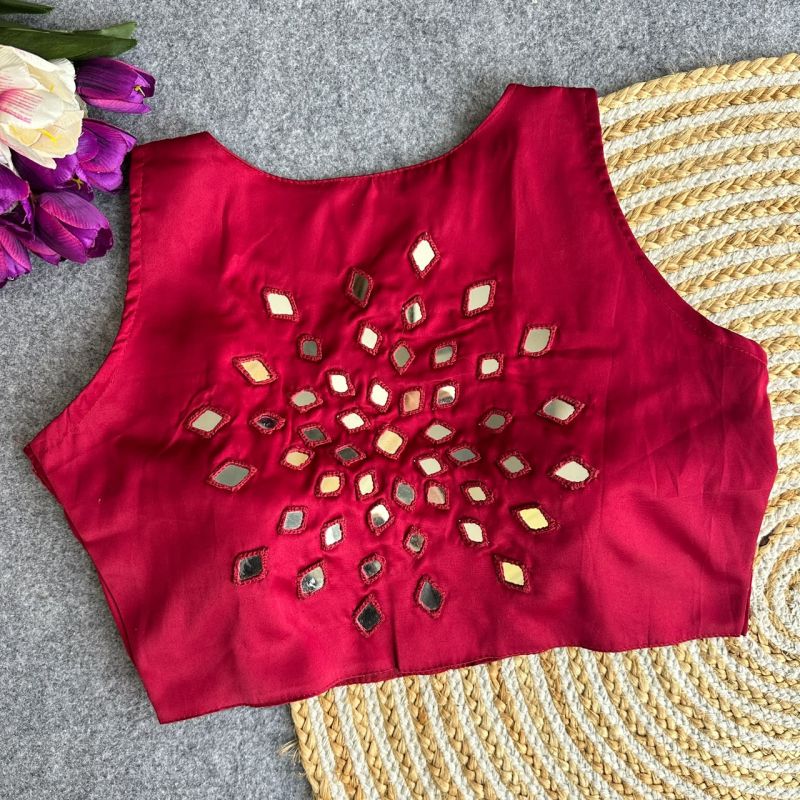Amrah Wholesale Khadi Vol 35 Satin Hand Mirror Work Blouse - Amrah Wholesale