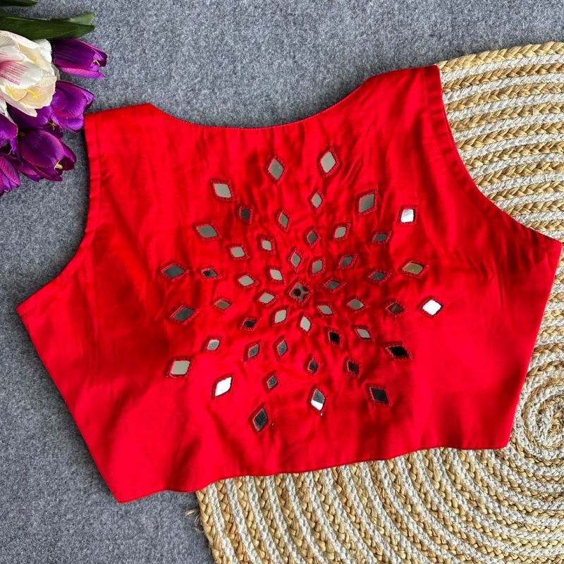 Amrah Wholesale Khadi Vol 35 Satin Hand Mirror Work Blouse - Amrah Wholesale
