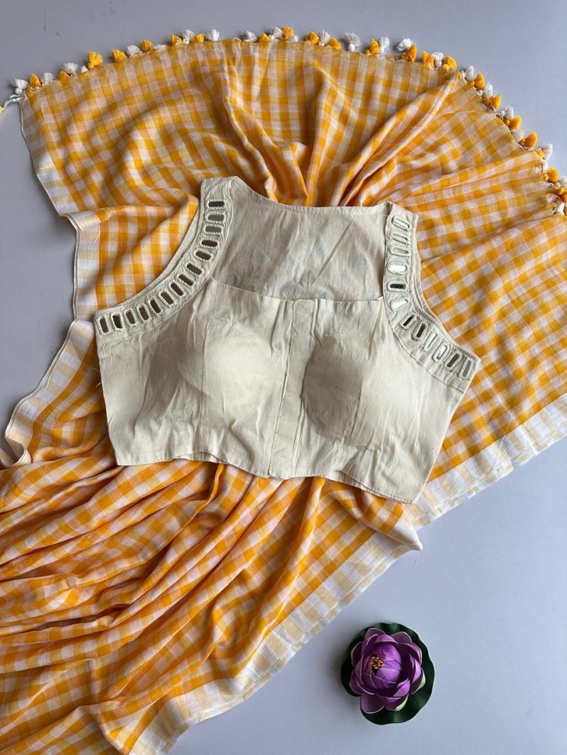 Amrah Wholesale Khadi Vol 37 Mal Cotton Checks Mirror Work Saree Collection - Amrah Wholesale