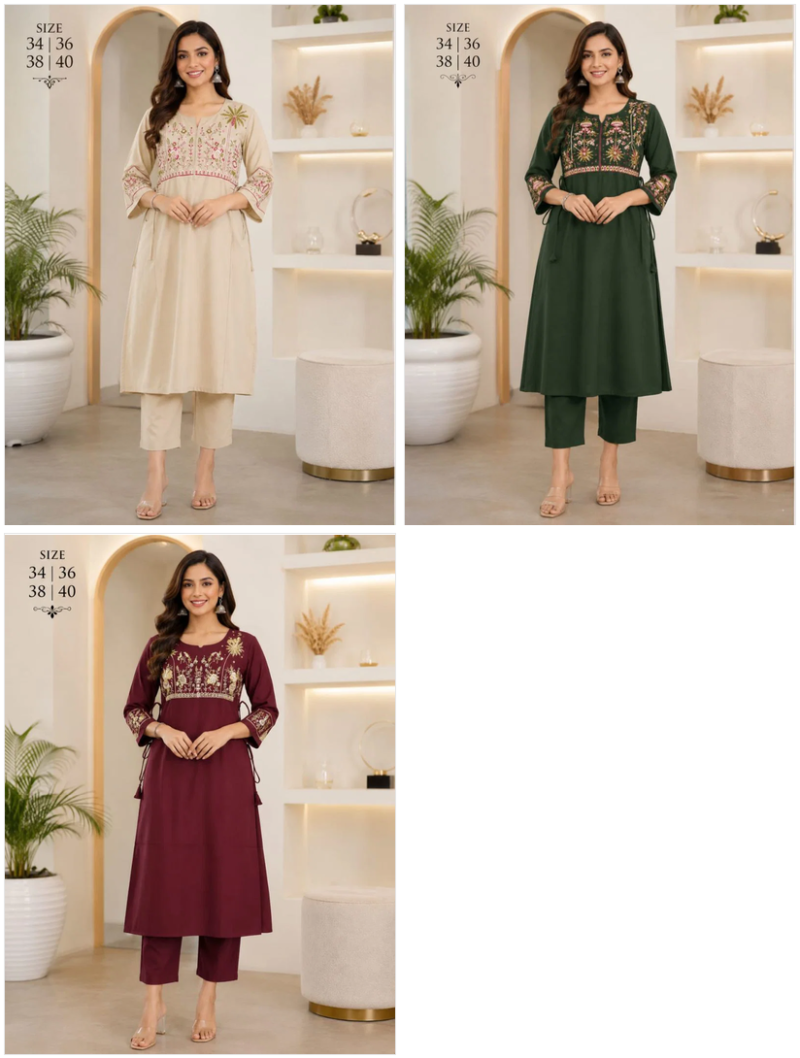 Amrah Wholesale Khajuri 139 Rayon Embroidered Kurti Pant Set