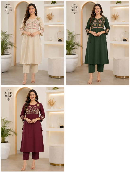 Amrah Wholesale Khajuri 139 Rayon Embroidered Kurti Pant Set