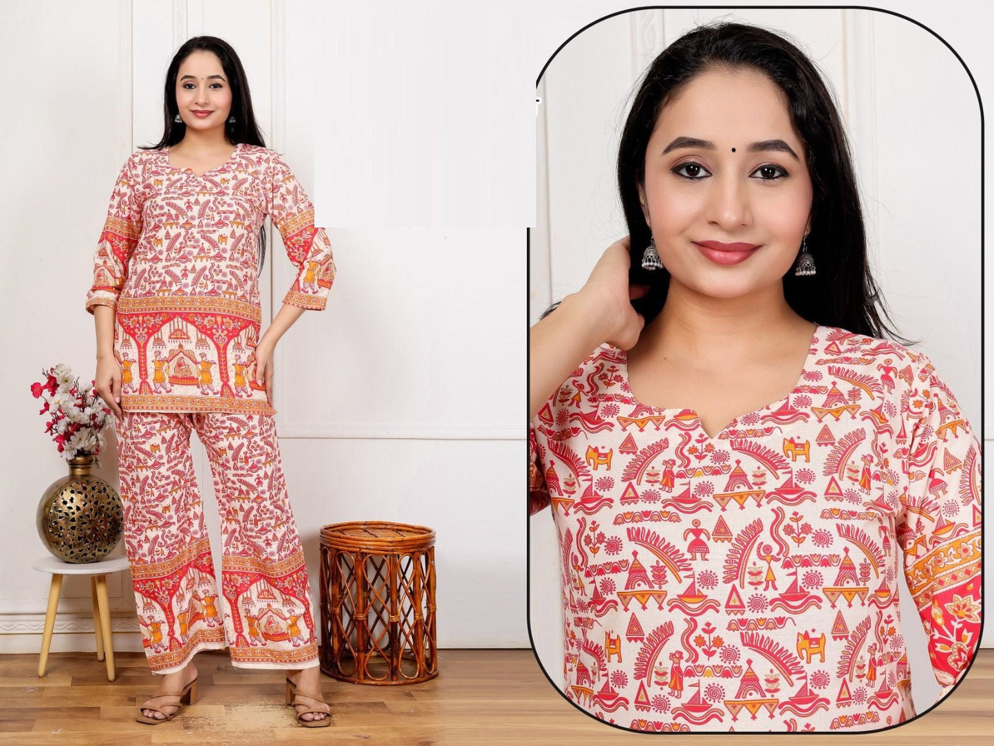 Amrah Wholesale Lrc 15 Cotton Kalamkari Printed Co-Ord Set Collection - Amrah Wholesale