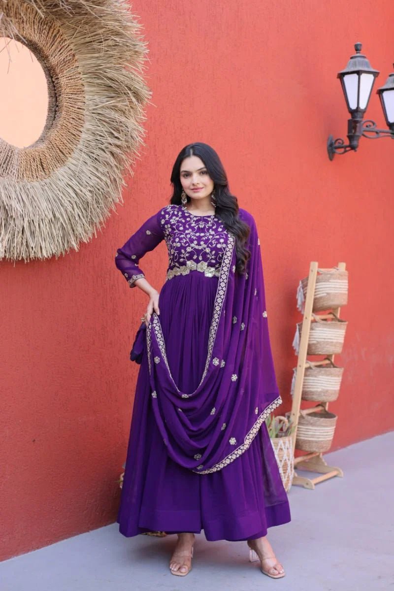 Amrah Wholesale Lw 9336 Faux Blooming Embroidered Gown with Dupatta - Amrah Wholesale