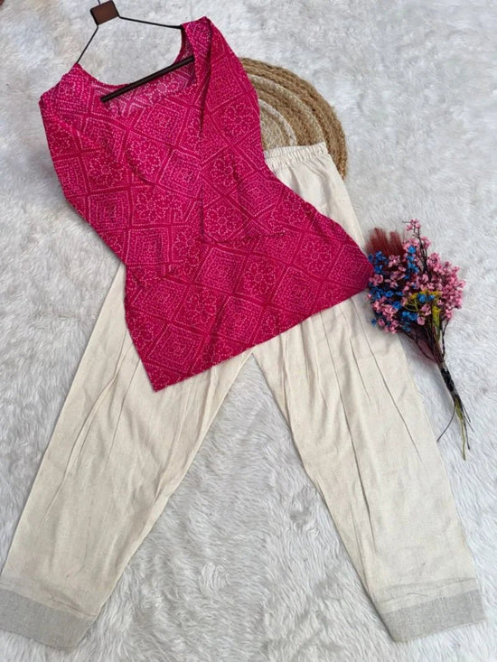 Amrah Wholesale Lw 9340 Cotton Bandhej Printed Top with Bottom Set - Amrah Wholesale