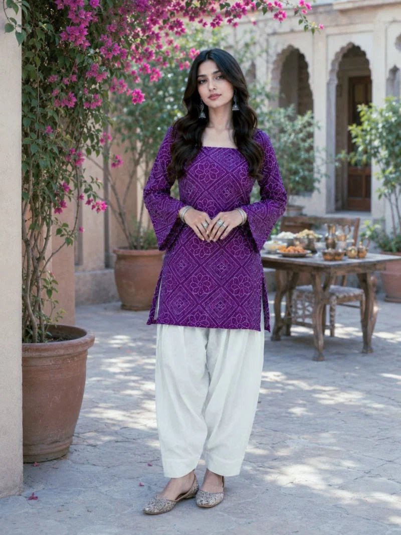 Amrah Wholesale Lw 9340 Cotton Bandhej Printed Top with Bottom Set - Amrah Wholesale