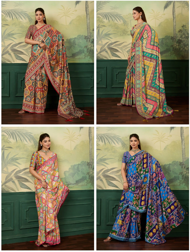 Amrah Wholesale Maahi 230 Crape Silk Party Wear Digital Printed Saree - Amrah Wholesale