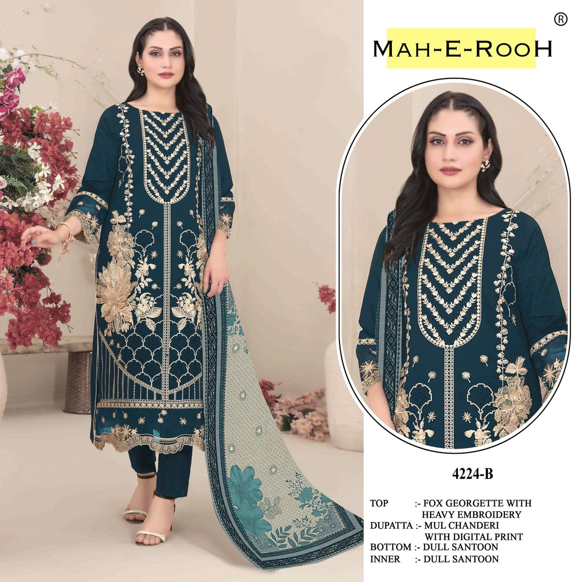 Amrah Wholesale Mah E Rooh 4224 Faux Georgette Pakistani Suit - Amrah Wholesale