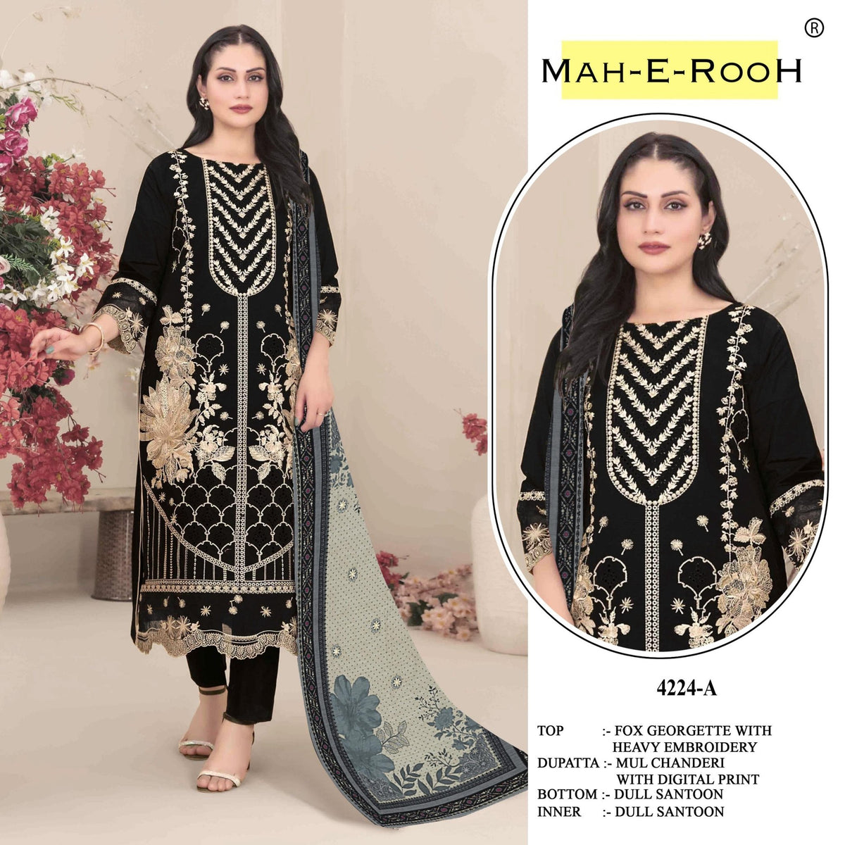 Amrah Wholesale Mah E Rooh 4224 Faux Georgette Pakistani Suit - Amrah Wholesale